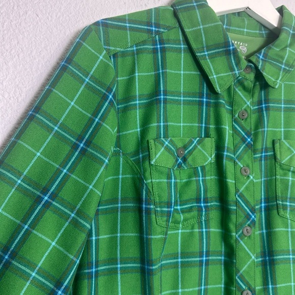 Mountain Hardwear Green Plaid Light Flannel Long Sleeve Button Down Women Size 8 - Picture 5 of 14